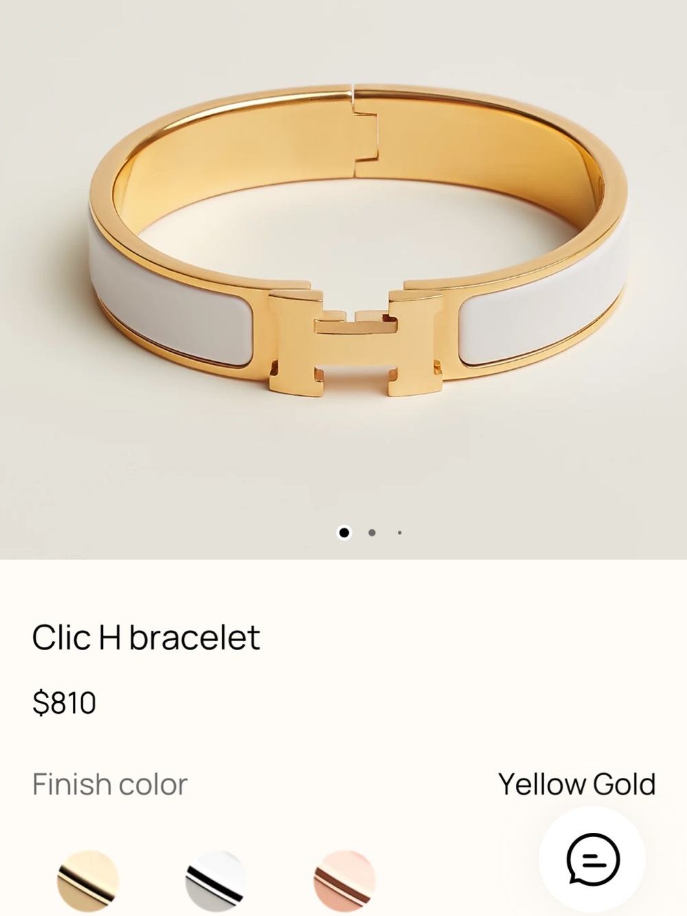 Hermes White Enamel and Yellow Gold Clic H Bracelet